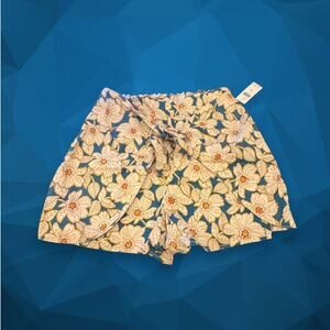 by Anthropologie NWT Cream Teal Floral Lyocell Faux Wrap Shorts Size XS